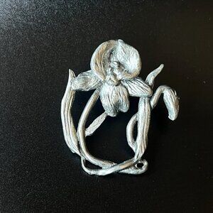 Vintage Signed H Adams Iris Flower Pin Brooch Art Nouveau Silver Tone 1.5”